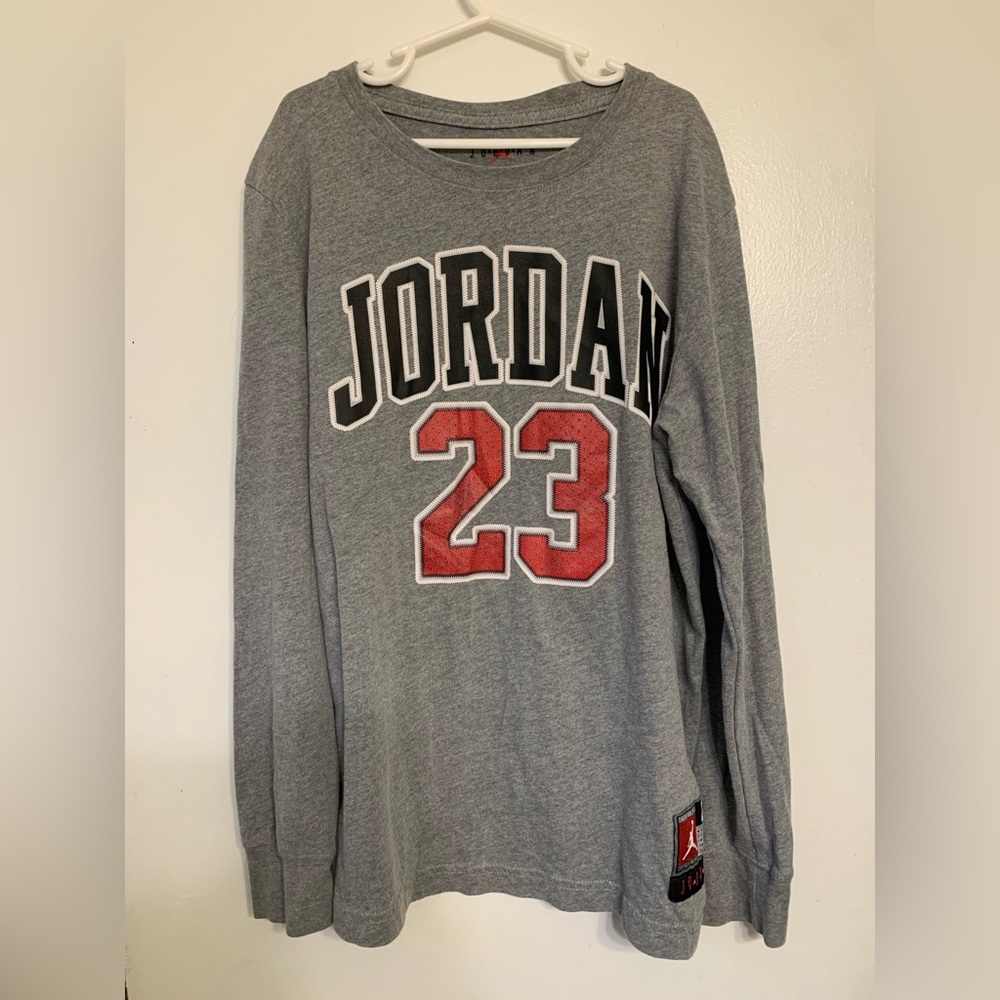 Jordan Grey Tee with Red Jumpman Logo